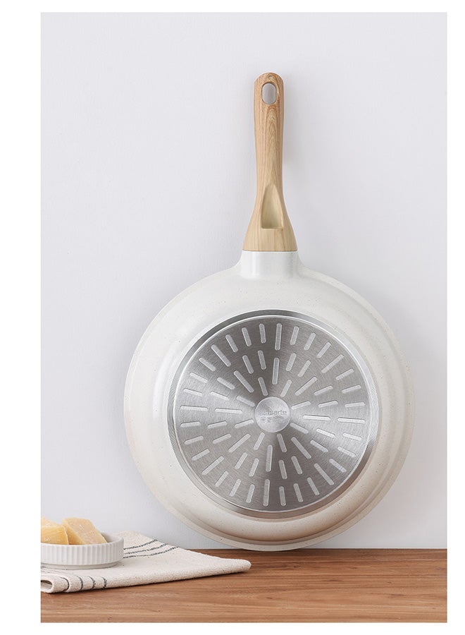 Sensarte 2 Piece Swiss Granite Skillet Set, 20 and 28 CM, Frying pan with Lid,  Non-stick, Oven Safe & Dishwasher Safe, Induction Compatible, PFOA PFOS Free - Cream - Image 4